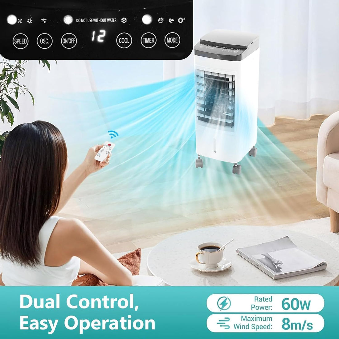 Air Cooler, Fan Humidifier with LED Display and Remote Timer for Office,Bedroom,Kitchen