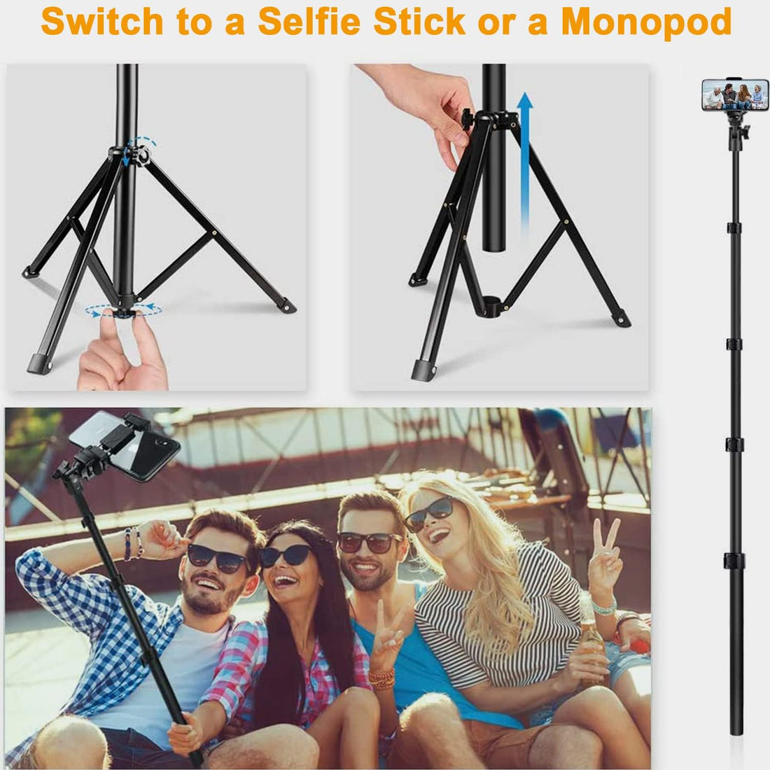 FitStill 64-inch Selfie Stick Tripod, Detachable and Extendable Phone Tripod